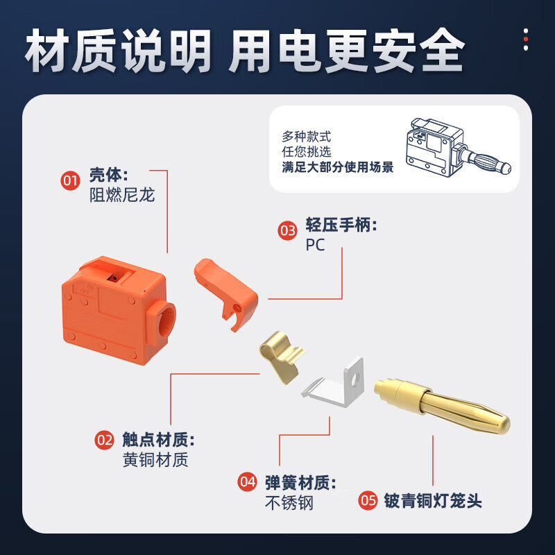 Huijun Solderless Quick-Connect Banana Plug Four-Leaf Straight Plug Gold-Plated 32A Press-Fit Connector 0.5-4mm Yellow