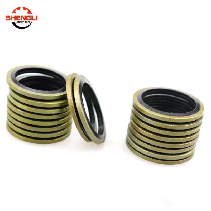 Shengli semi-enclosed combination gasket for high-pressure oil pipes, carbon steel and nitrile rubber combination gasket, sealing ring, inner diameter 14mm [100 pieces]