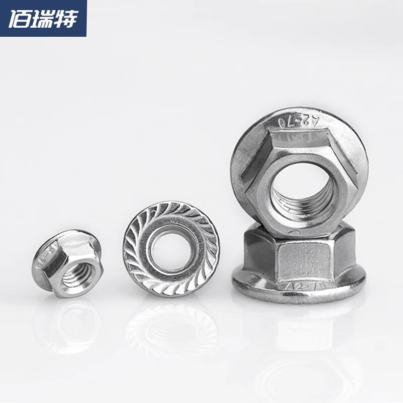 Bairuite 304 Stainless Steel Hexagonal Flange Nut, Anti-slip Locking Nut, Imperial Fine/Reverse Thread Nut with Washer, M16*1.5 Thread [2pcs] (304 with teeth)