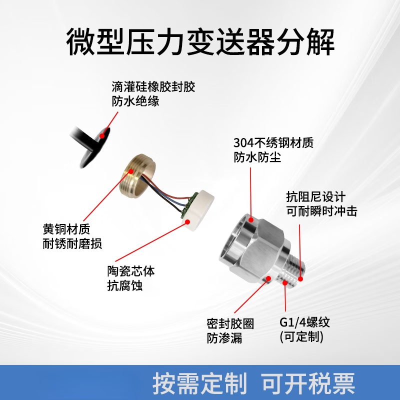 USAMR Miniature Pressure Sensor, Small Mini Pressure Transmitter, Hydraulic, Pneumatic, Water Pressure, HVAC Ceramic Sensor