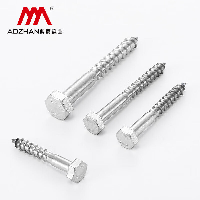 AOZHAN Industrial Co., Ltd. DIN571 Hex Head Wood Screws, 304 Stainless Steel, External Hex Self-Tapping Screws, GPH W6*80 (200 pieces/box)