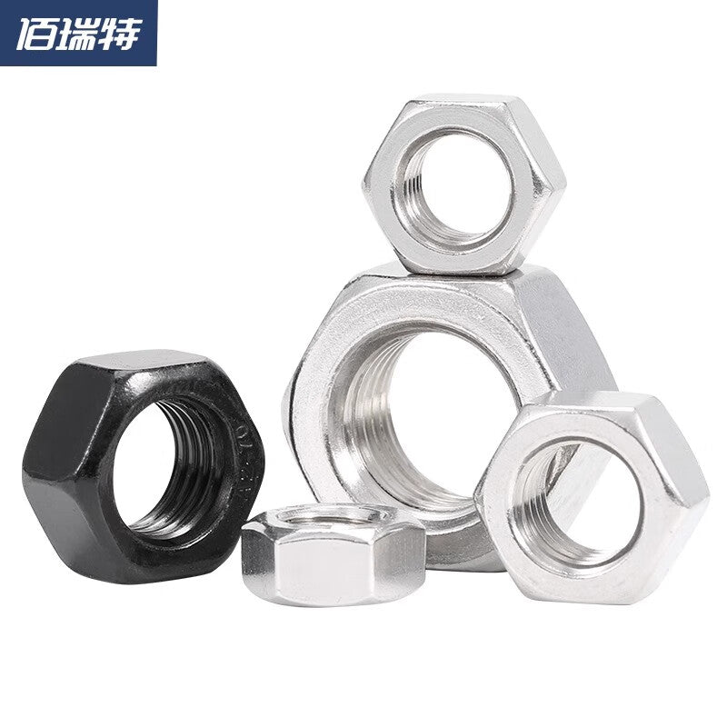 Bairuite 304/316 Stainless Steel Nuts and Screws Collection: Hexagonal Nuts, Fine Thread Nuts, M10 [10pcs] (Black 304) Coarse Thread