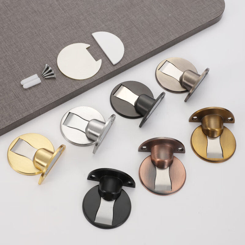 Deqi Door Stopper, Strong Magnetic No-Drill Invisible Zinc Alloy Floor Stopper, Silver, Oval Head (with Adhesive and Screws)