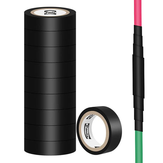 Paola 5m x 10 rolls PVC electrical insulation tape, black, lead-free, flame-retardant, waterproof, and wear-resistant 5810