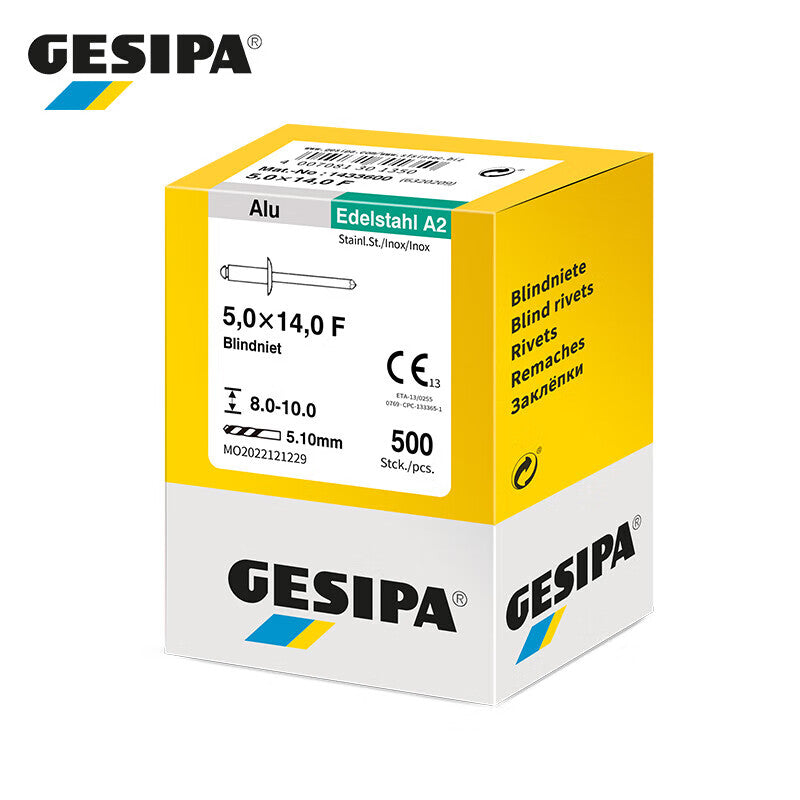 GESIPA 1433600 Standard Flat Round Head Blind Rivet 5.0 x 14.0 F "CE" 500 pieces/box