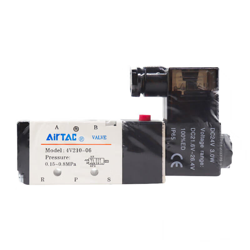 AirTAC internal pilot solenoid valve, 2-position 5-way, single solenoid, DIN socket; 4V21006B