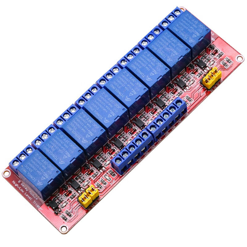 Stone Dropper Module with Optocoupler Relay, 8-channel relay, 5V operating voltage, 10A current withstand, adjustable trigger level.