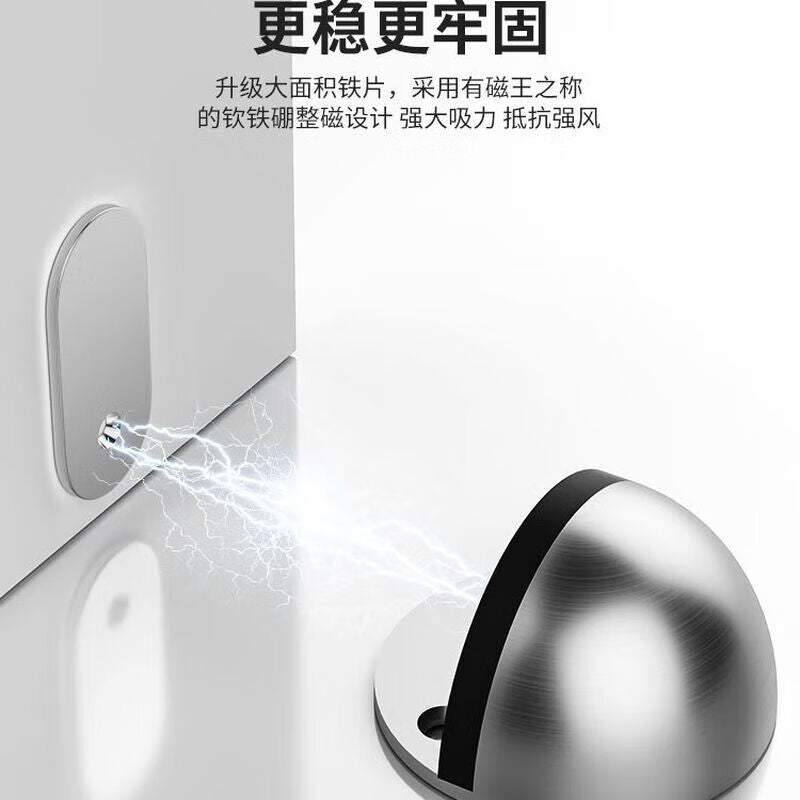 Honggong No-Drill Door Stopper, Household Floor Holder, Strong Magnetic Anti-Collision Door Stopper for Bathrooms and Bedrooms, Silver