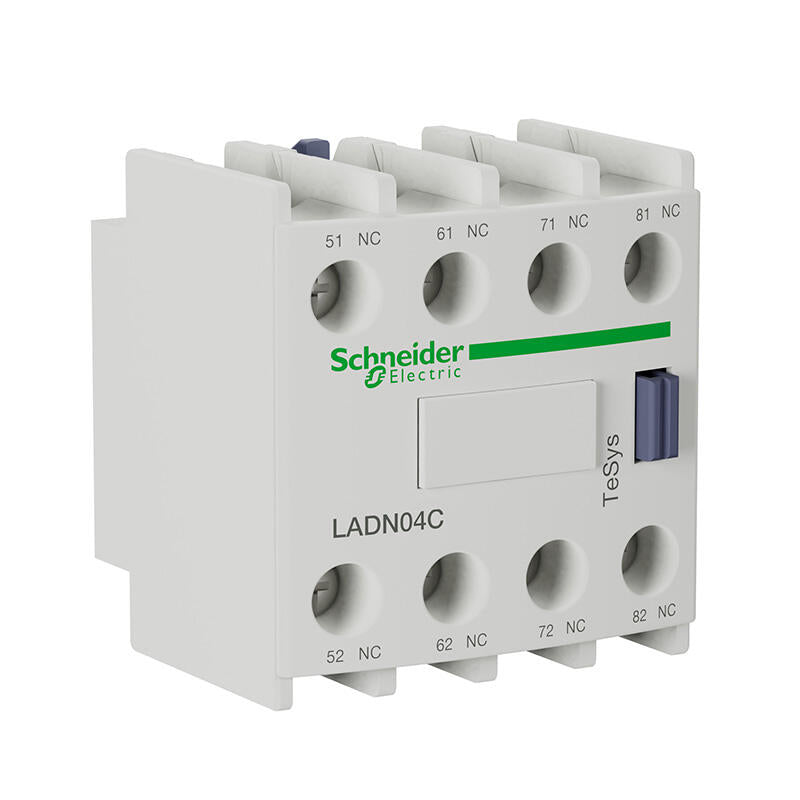 Schneider Electric TeSys contactor auxiliary contact module, 0NO+4NC; LADN04C (new and old colors shipped randomly)