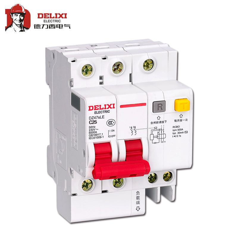 Delixi DZ47sLE 2P C 25A Circuit Breaker with Leakage Protection