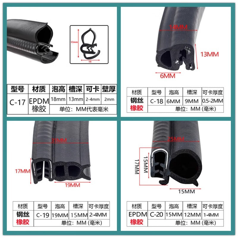 Hengdunda U-shaped side-bubble rubber sealing strip, dustproof and waterproof top-bubble composite strip for electrical control cabinets, electrical boxes, and car doors, D-05*20 meters
