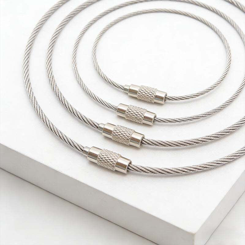 Hesdig [Jingcang Flash Delivery] Steel Wire Rope Keychain, Stainless Steel Keychain, Tag Pendant, Buckle, Coil Steel Wire Ring, Steel Wire Lock, 2.0mm*30cm (20 pieces) HY-404