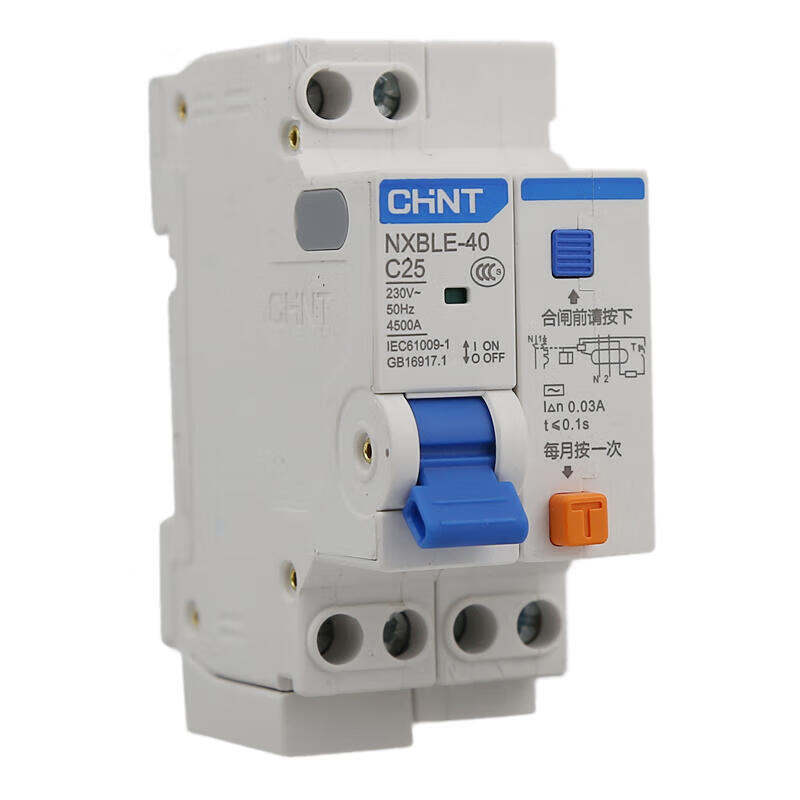 Chint NXBLE-40 residual current operated circuit breaker; NXBLE-40 1P+N C25 0.03A 4.5kA