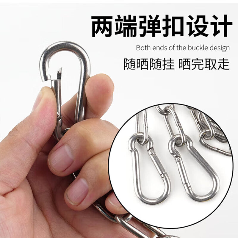 Hesdig [Jingcang Flash Delivery] 304 Stainless Steel Chain, Outdoor 3mm Thick Chain Rope, Long Ring Iron Chain Anchor Chain, Fence Chain, Lock Chain, Anti-theft Chain, 304 Chain 3m + 2 Spring Buckles JG-1902