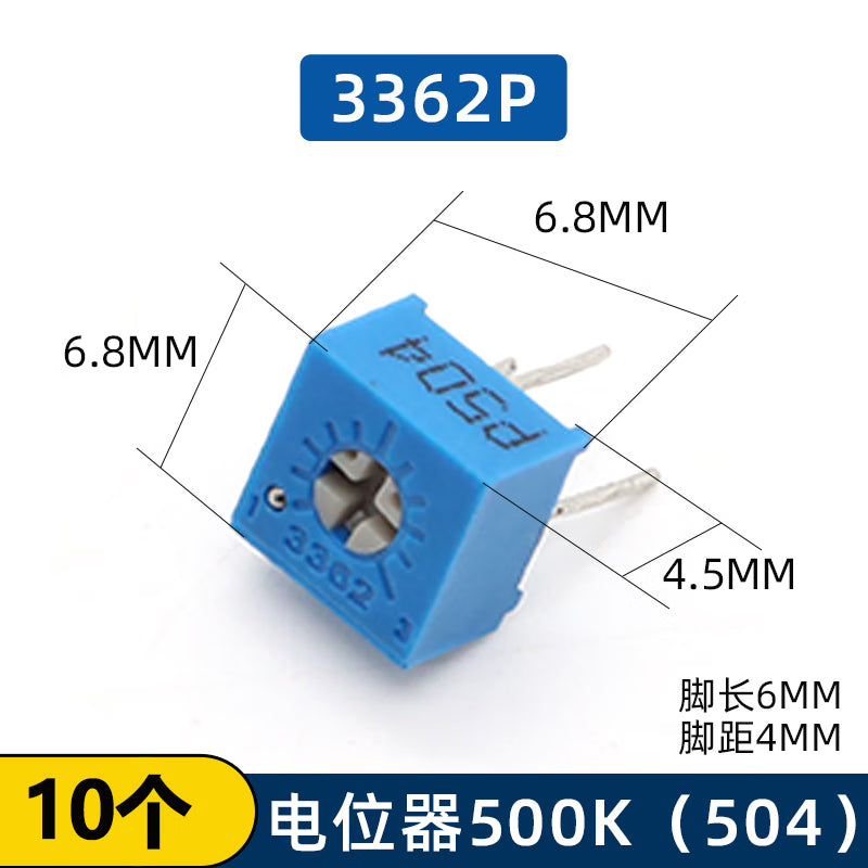 Huijun 3362P Adjustable Precision Potentiometer, 500K (504), 10 units.