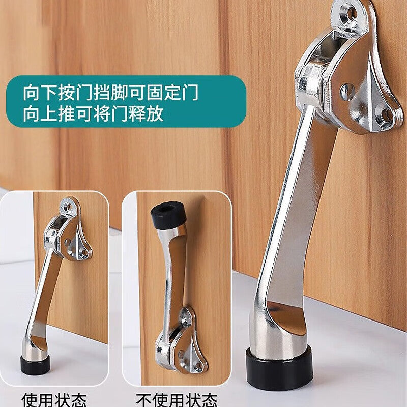 Chuke Foot-operated Door Stopper and Door Positioner - Freely Stops Door Top Rubber Door Stop Door Bumper Horseshoe - Silver