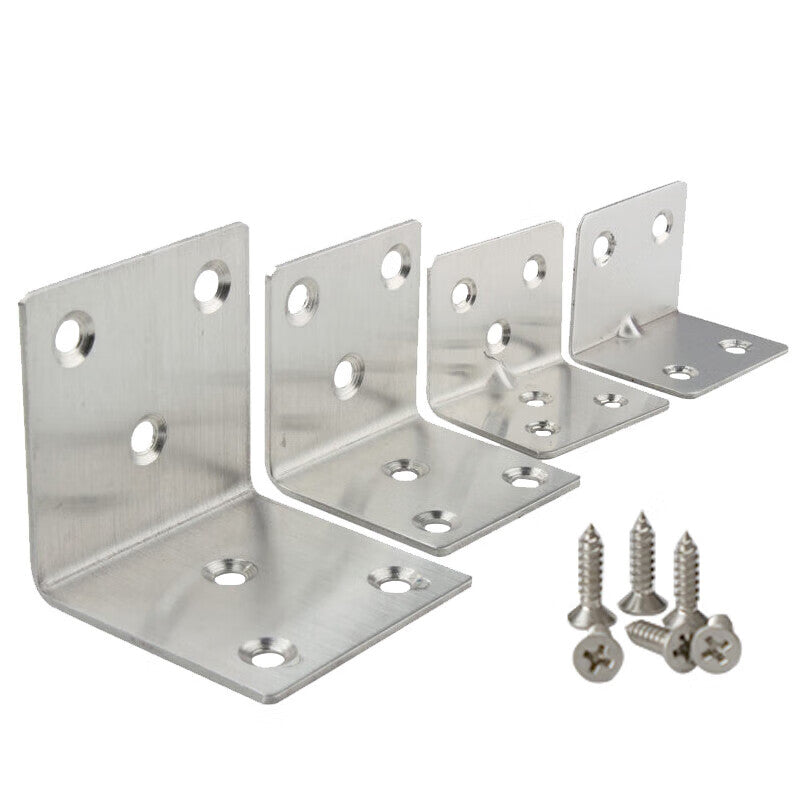 Jingu Lao KCAA-588 Thickened Stainless Steel Right Angle Bracket, Right Angle Fixing Plate, Furniture Connector, Triangular Iron Plate, L-Shaped Bracket with 10 Screws, Straight Edge, 4 Holes, 30*38*1.2mm