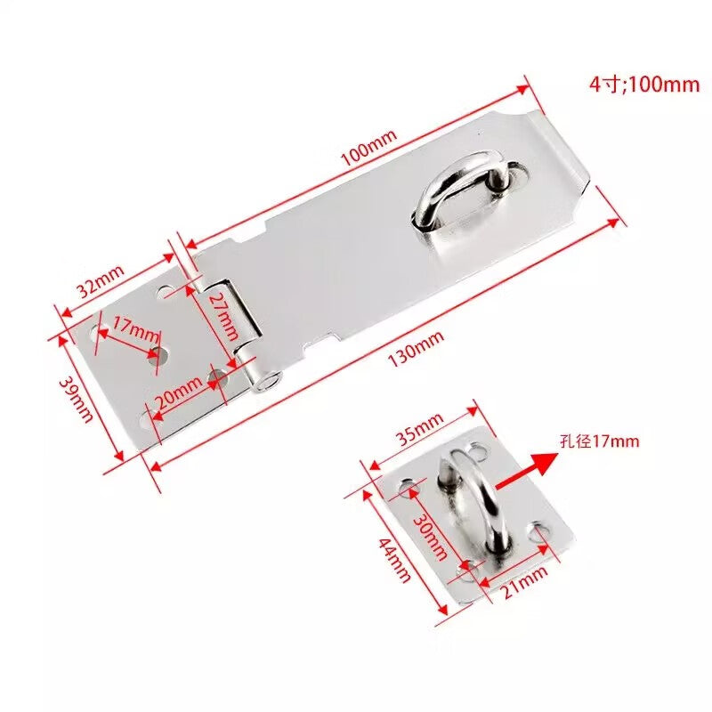 Chuke stainless steel latch, padlock pin, door bolt, thickened latch, 4-inch (100mm) latch with screws.