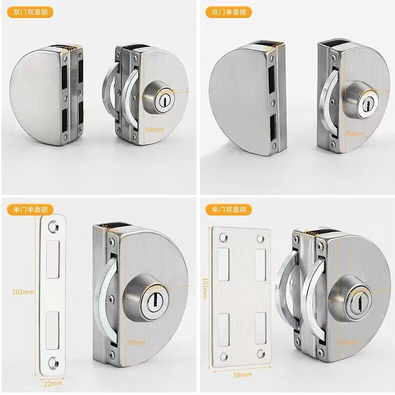 Gongbaili Double-Opening Glass Door Lock, 304 Stainless Steel Security Door Lock, Entrance Door/Office Glass Door Lock, No Drilling Required, 801 Key Lock