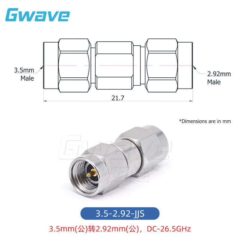 Gwave 3.5mm (male) - 2.92mm (male) precision adapter, DC-26.5GHz, 3.5/2.92-JJS