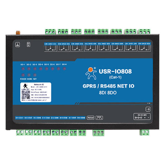 LonHand RS485 network 8-way IO relay remote switch control modbus IO808 Cat1 version USR-IO808-CAT1