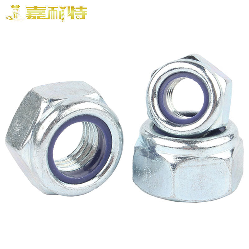 Genate 8.8 grade blue-white zinc plated nylon anti-loosening nuts, hexagonal locking self-locking anti-slip screw caps, M6 (100 pieces)