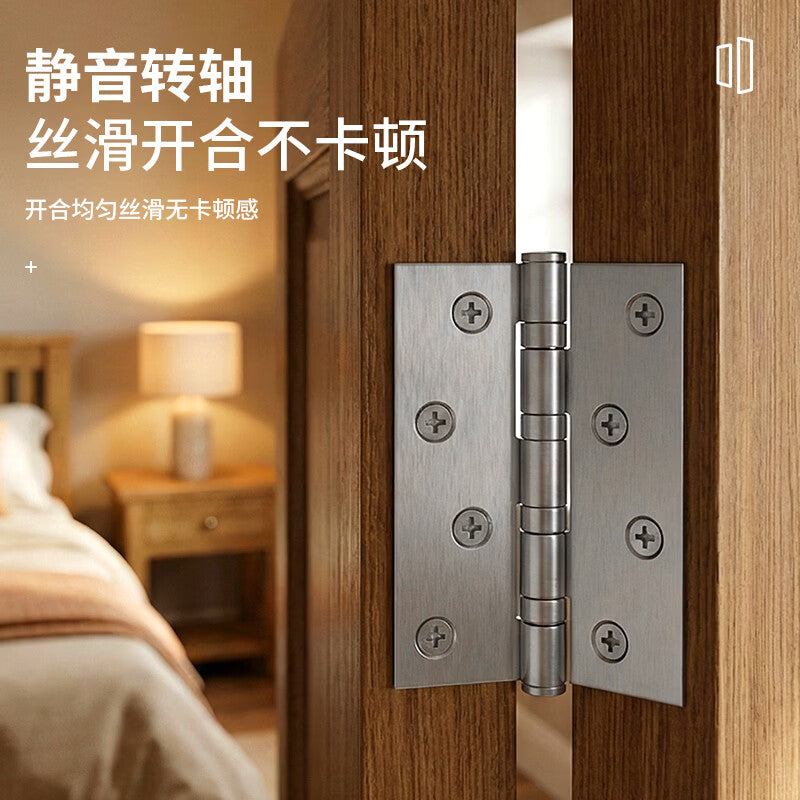 Platinum stainless steel hinges for doors, windows, wooden doors, and bedrooms; 4-inch hinges for swing doors and windows.