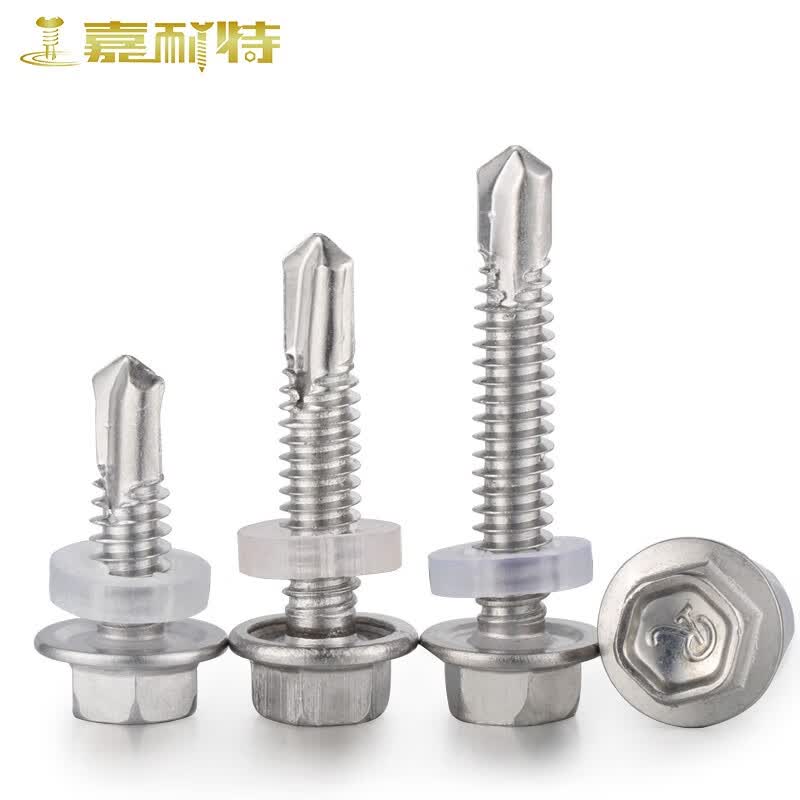 Jianet 410 Stainless Steel Drill Self-Tapping Screws, Corrugated Steel Sheet Self-Tapping Wooden Nails, Self-Drilling Dovetail Hex Screws, M5.5*25 (50 pieces), with rubber washers.