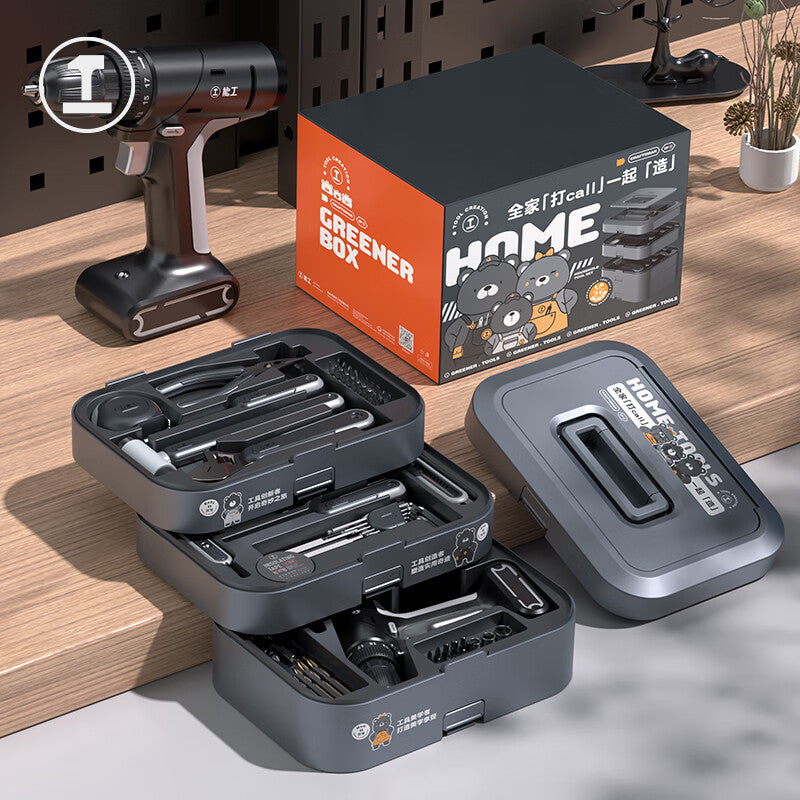 GREENER 12V Tool Set with Drill, Screwdriver, Tape Measure, Work Box Y3-ABC