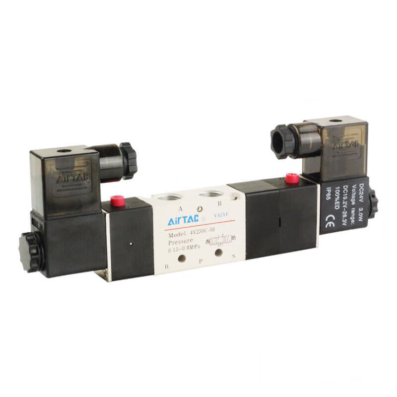 AirTAC internal pilot solenoid valve, 3-position 5-way center-sealed, double solenoid, DIN socket; 4V230C08B