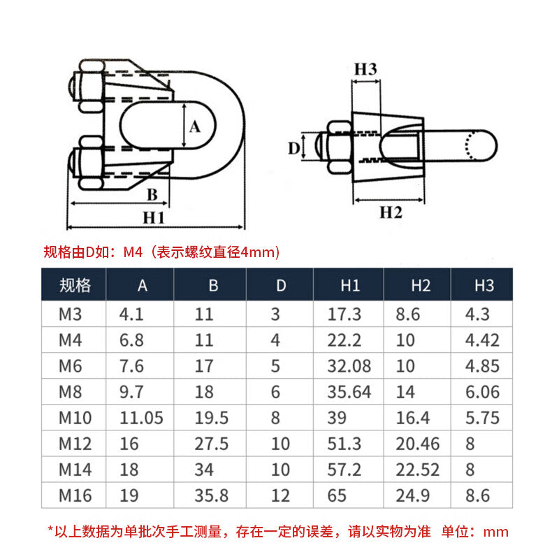 M2-M20 304 Stainless Steel Wire Rope Clip, U-Shaped Rope Clamp, Buckle, Lock, Rope Tightener, Wire Rope Securer M4 [10pcs]