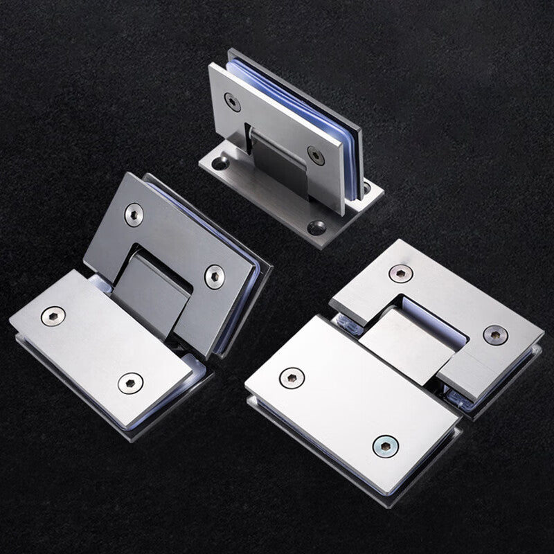 Deqi 201 Stainless Steel Bathroom Glass Clip, Bathroom Glass Door Fixing Hinge, 90-degree Double Page - Sandblasted