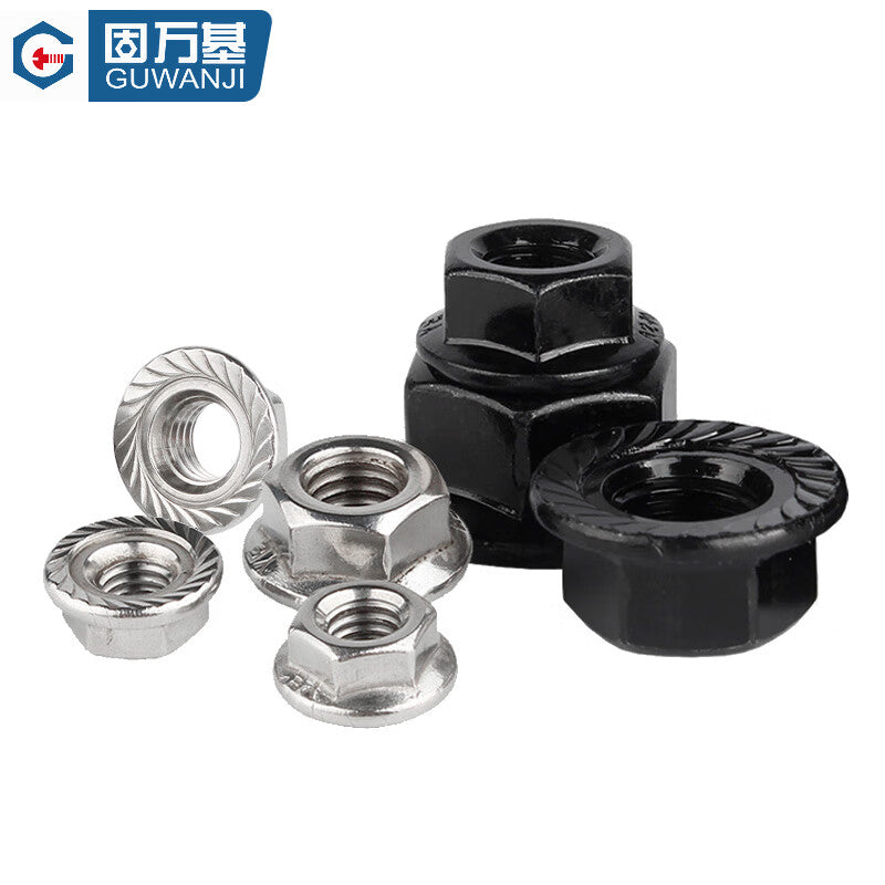 GUWANJI Hexagonal Flange Nuts, Stainless Steel Hexagonal Anti-slip Nuts with Washers, Anti-loosening Nuts M2.5 [100 pieces/pack] 304 Natural Color with Toothed