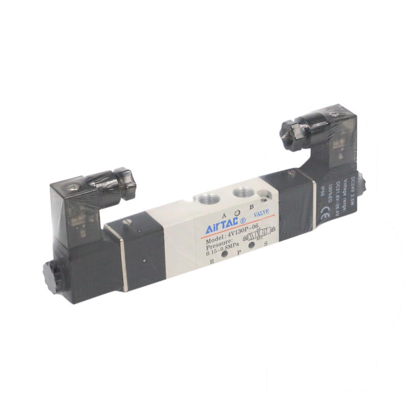 AirTAC internal pilot solenoid valve, 3-position 5-way medium pressure, double solenoid control, DIN socket type; 4V130P06B