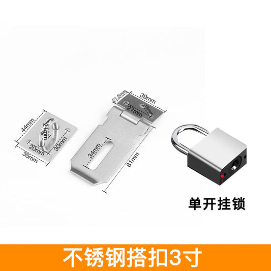 Thickened door latch with high-speed wheel, anti-theft door bolt, 304 stainless steel, 3-inch latch + 40 padlock
