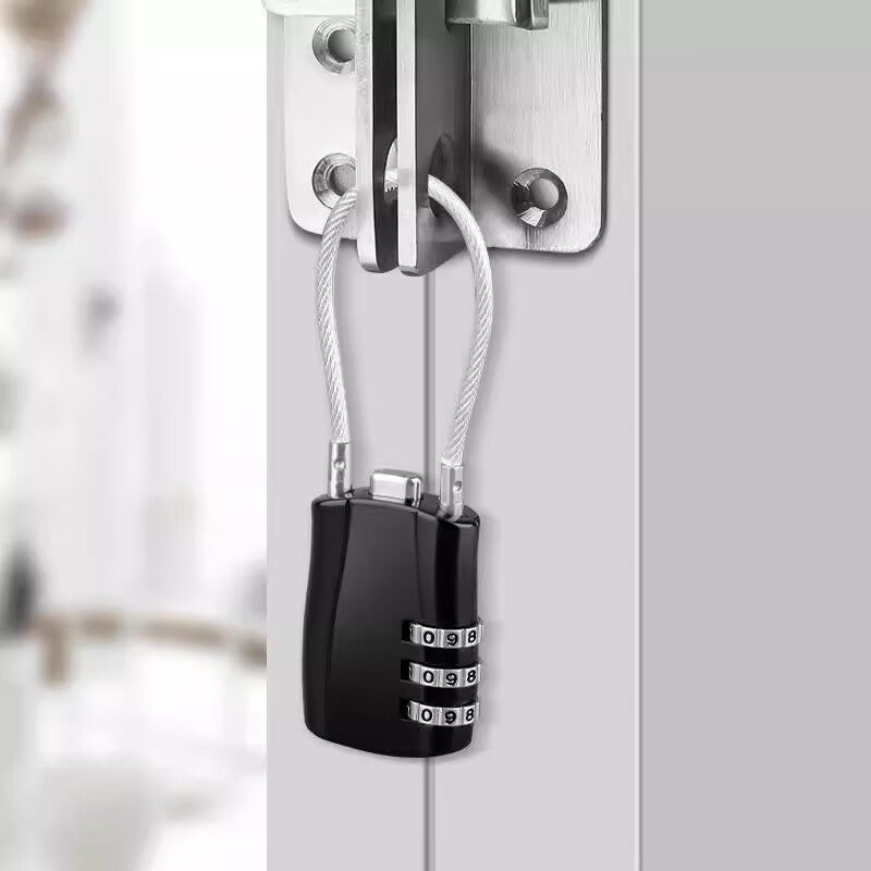 Beginner steel wire lock, combination lock, suitable for student dormitories, lockers, helmets, and suitcases; anti-theft lock for small student dormitories; 3-digit combination, black.