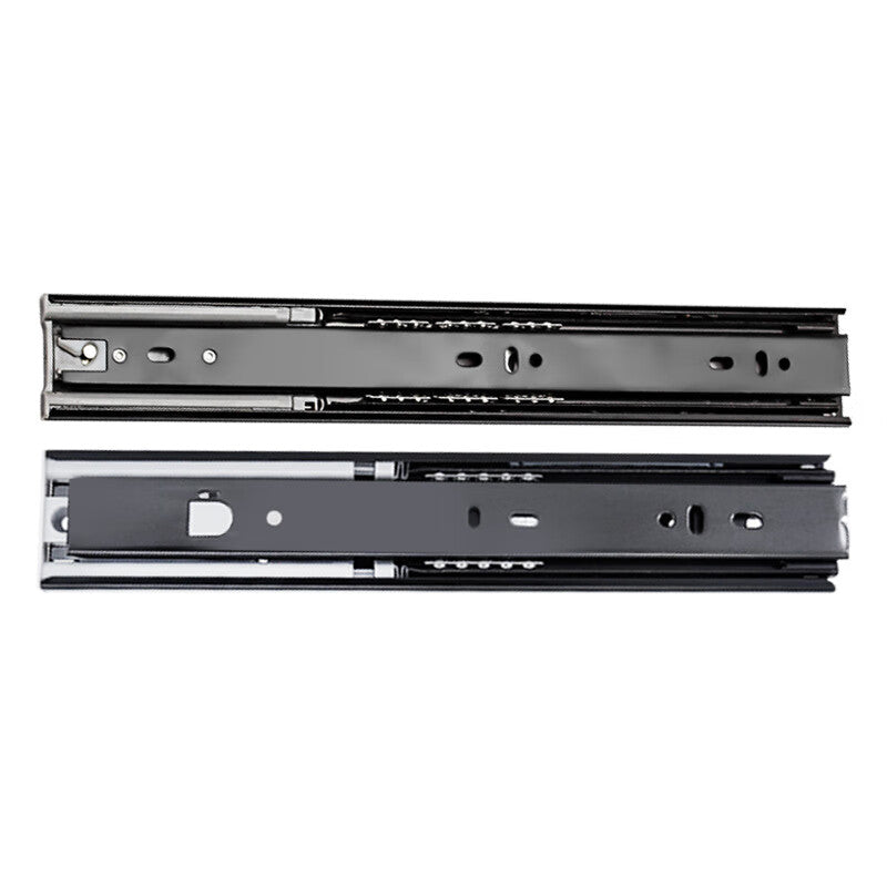 Deqi Drawer Slides, Three-Section Rebound Slides, Furniture Drawer Rebound Slides, Steel Ball Bearing Silent Drawer Slides, 18-inch 45cm (Black Steel Rebound/Pair)