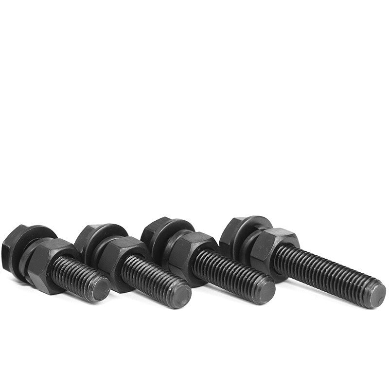 Haisdick HKSY-9 Blackened 8.8 Grade Hex Bolt, Nut, Flat Washer, and Spring Washer 4-Piece Set M16*100 (5 sets)