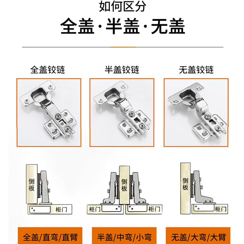 Honggong Stainless Steel Hydraulic Buffer Cabinet Door Hinges, Damping Aircraft Hinges, Open-Top Large Bend, 2-Pack