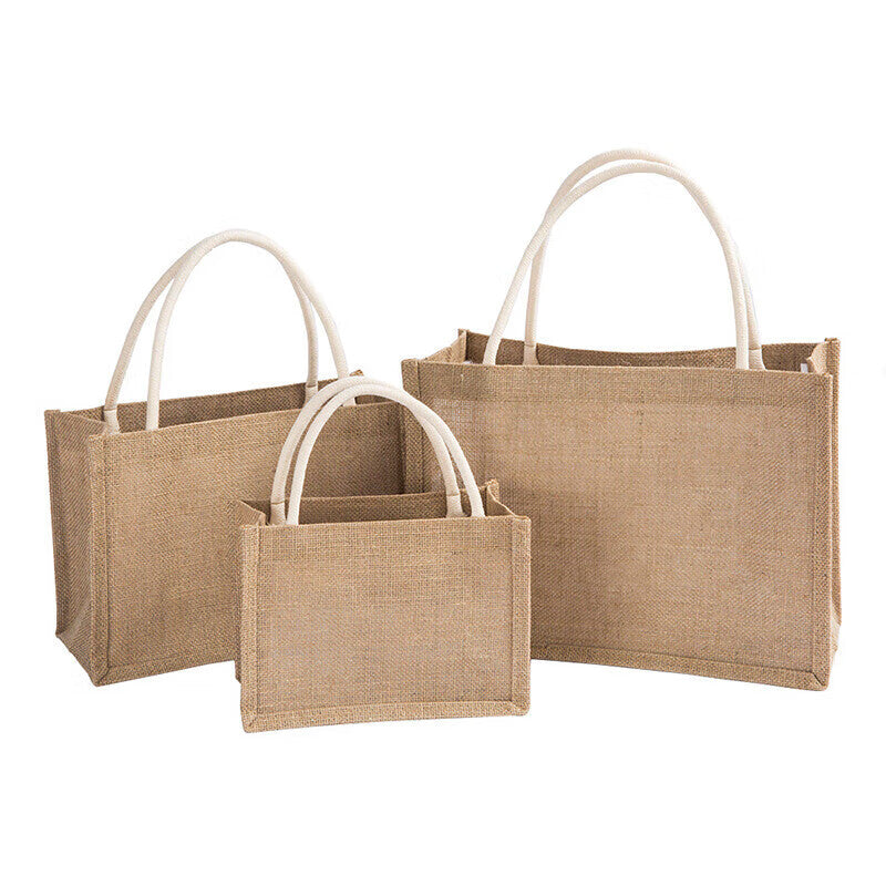Masford jute tote bag, simple gift wrapping bag, shopping bag/lunch bag, cotton and linen style, square size, 25cm wide * 25cm high * 18cm sides.