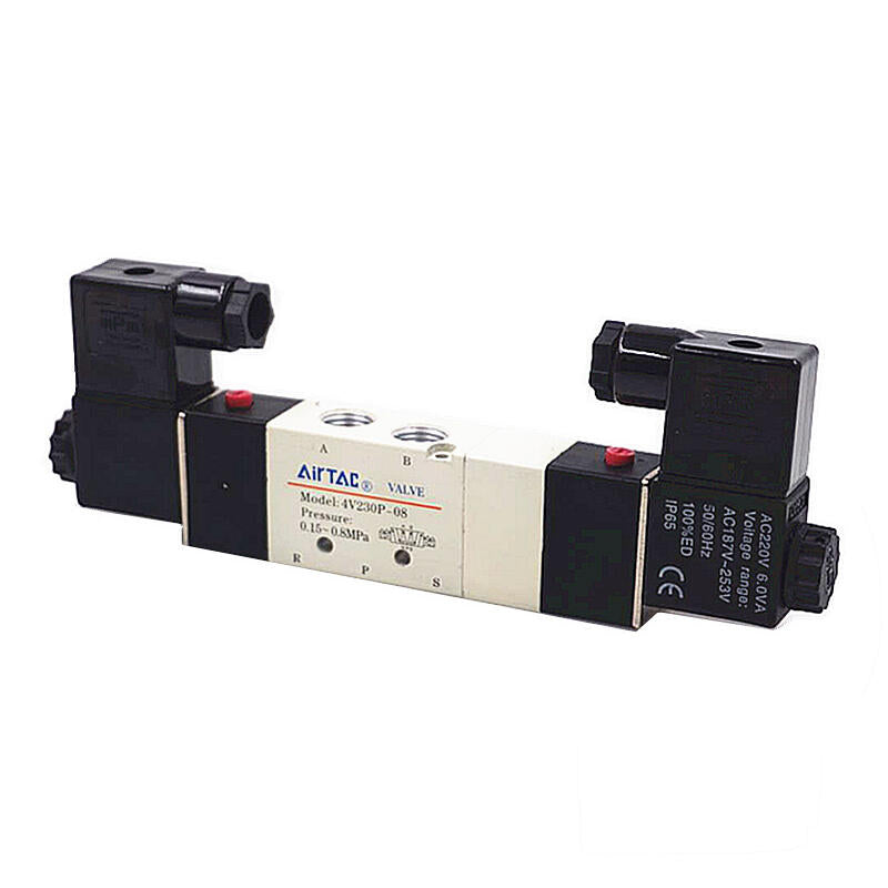 AirTAC internal pilot solenoid valve, 3-position 5-way medium pressure, double solenoid control, DIN socket type; 4V230P08A
