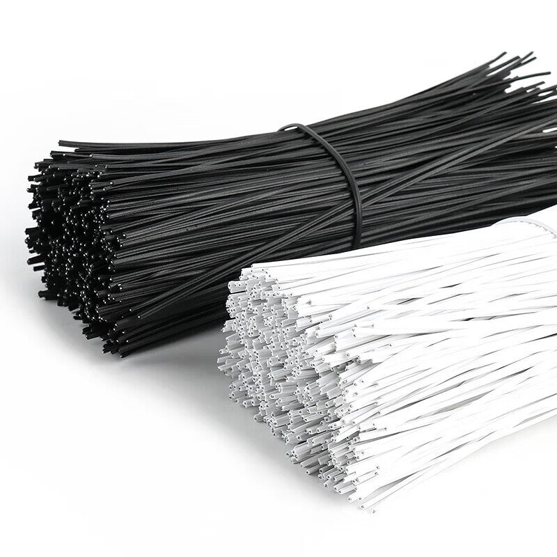 ELECALL black 20cm long electro-galvanized plastic-coated iron wire cable tie for optical cables and grapevine trellises, flat type.