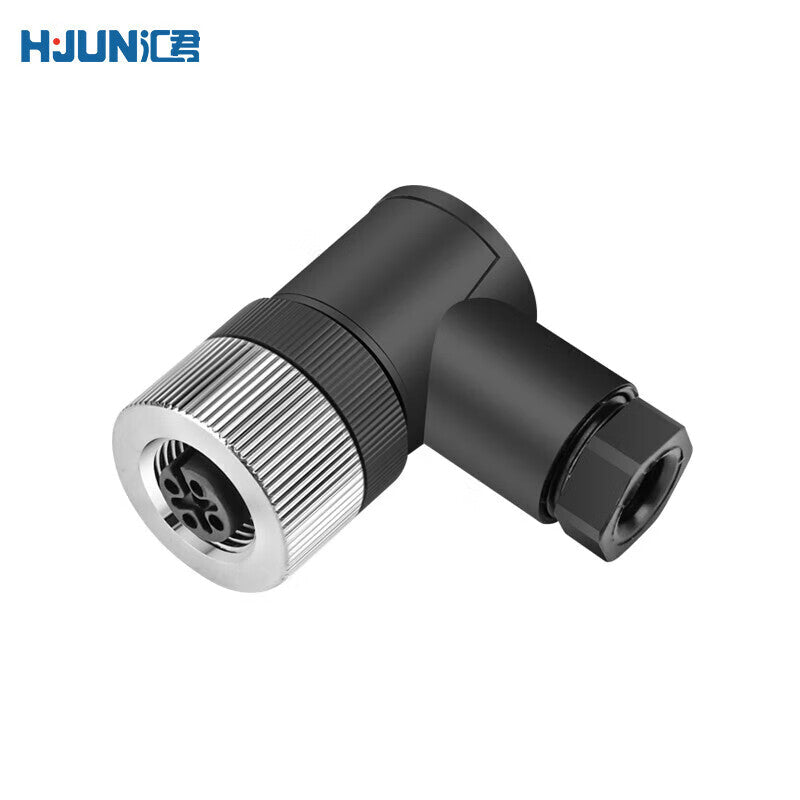 Huijun M12 Waterproof Aviation Plug Cable Sensor Connector Screw Crimping Elbow Male and Female Connector M12-4 Core Elbow Female Connector