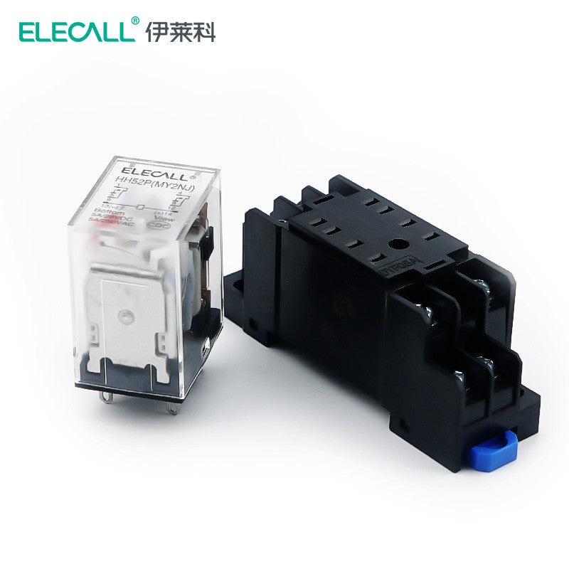 ELECALL HH52P small intermediate relay AC two open and two closed with light and base electromagnetic relay set 8 feet MY2NJ AC24V