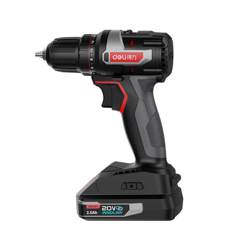 DELI Tools Professional Grade 20V 50NM 10mm Lithium Drill; DE-DZ20-1D2 (Two Batteries and One Charger 2.0)