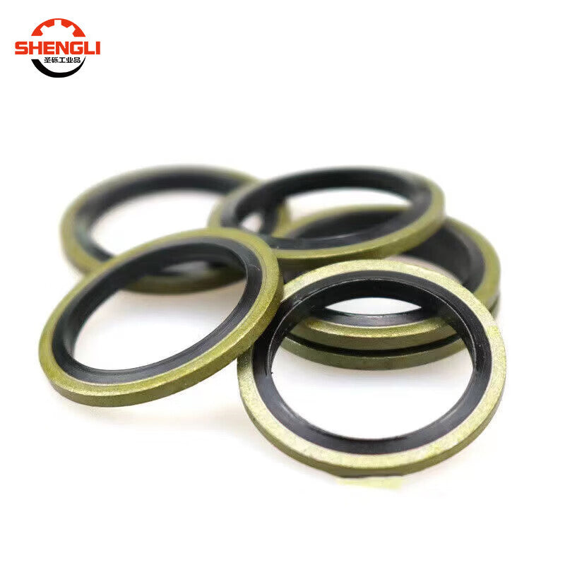 Shengli semi-enclosed combination gasket for high-pressure oil pipes, carbon steel and nitrile rubber combination gasket, sealing ring, inner diameter 14mm [100 pieces]
