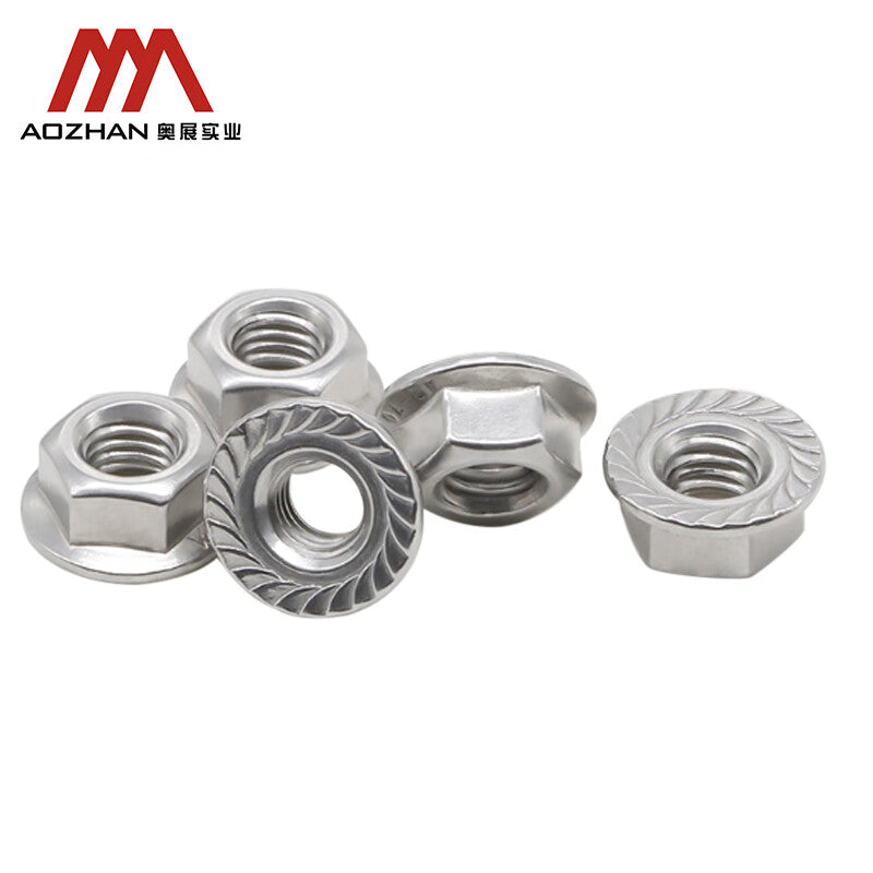AOZHAN 304 Stainless Steel A2-70 Hex Flange Nuts DIN6923 M5 100 pieces/pack