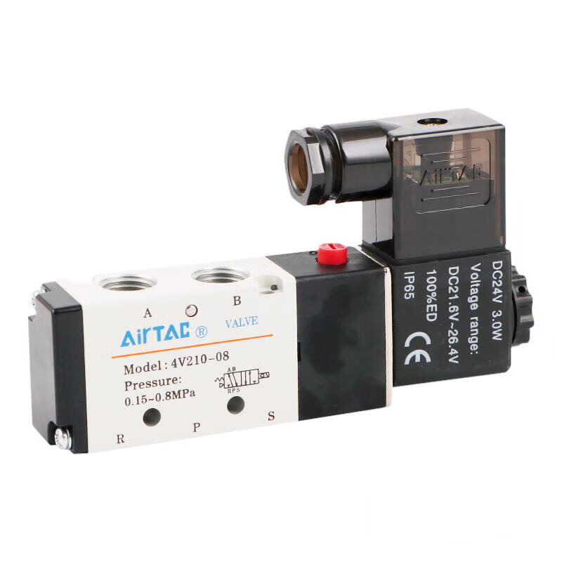 AirTAC internal pilot solenoid valve, 2-position 5-way, single solenoid, DIN socket; 4V21008BG
