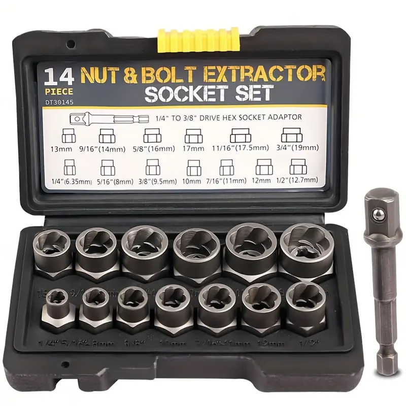 Yanran Nut Extractor, Reverse Thread Socket, Slippery Thread Socket, BBA Anti-theft Screw Removal Set (14 Pieces)