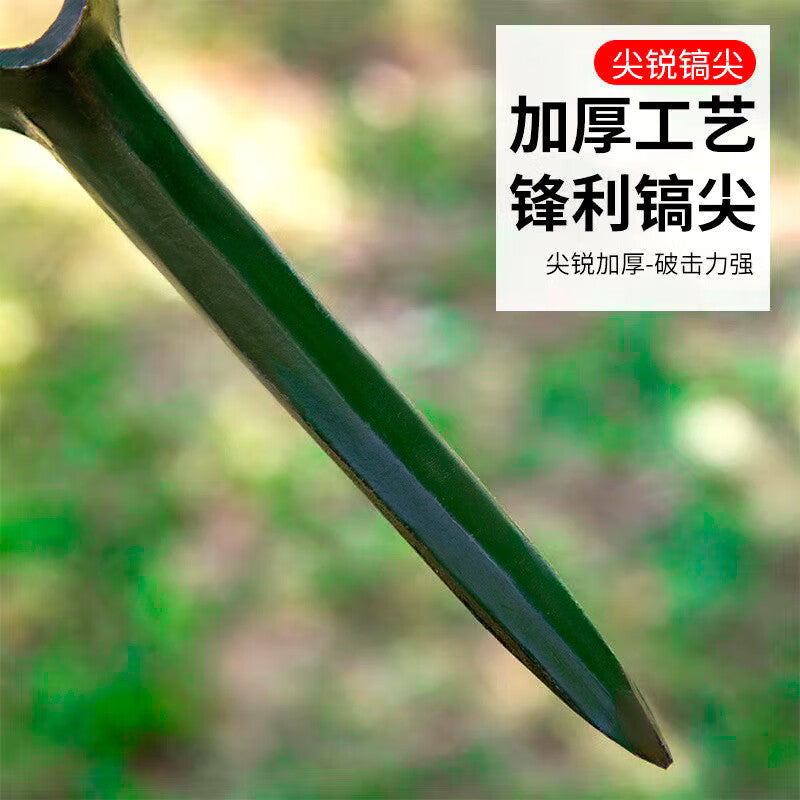 Double-headed pickaxe made of manganese steel, suitable for agricultural trenching and digging, railway use, and as a multi-functional outdoor flat-tipped steel pickaxe.